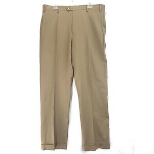 Zanella Todd Mens Beige Wool Trousers Flat Front Cuffed Sz 38 Made in Italy